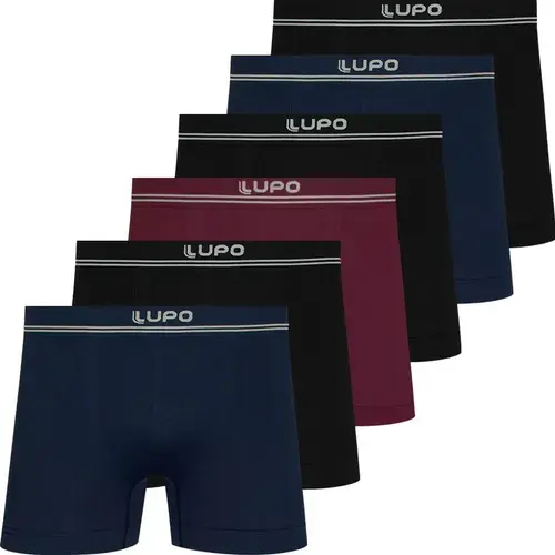 Kit 6 Cuecas Boxer Lupo Poliamida Sem Costura Box Original